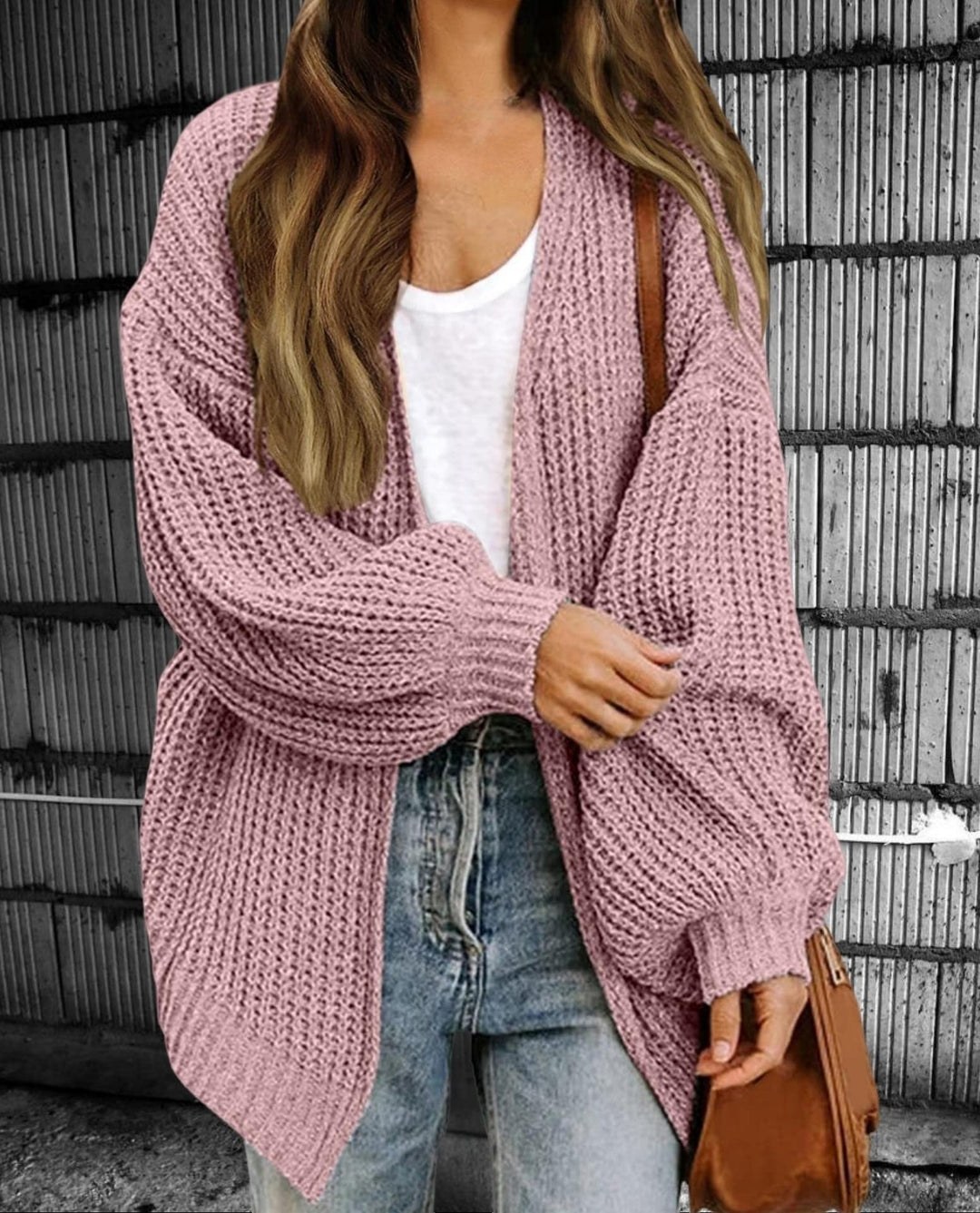 Dame grovstrikket jakke med oversized snit og afslappet design Stilla