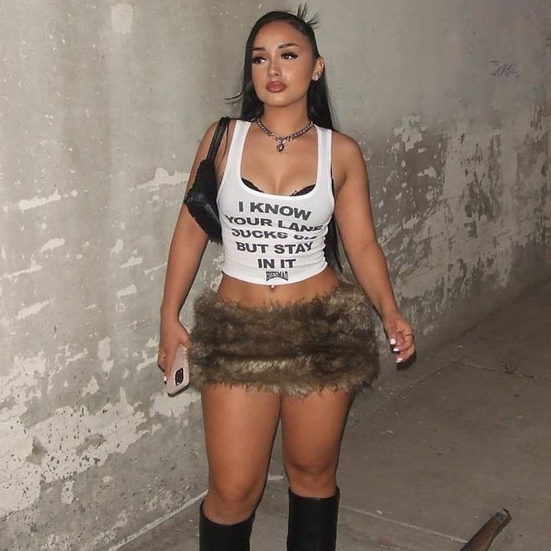 Kvinder Grafik Crop Top med Statement Tryk Stilla