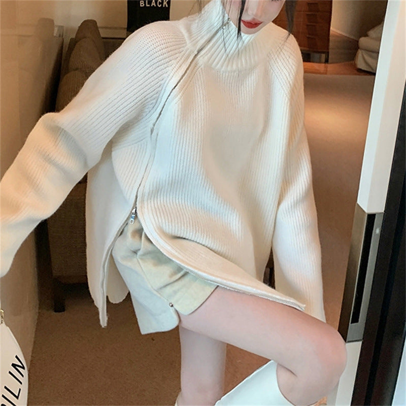 Kvinderne Oversized Turtleneck Sweater med Sideskilt og Ribbet Design Stilla