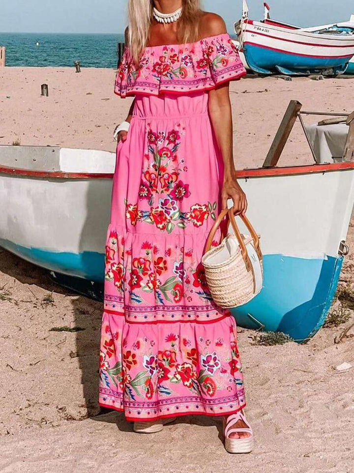 Dame Maxikjole med off-shoulder design og blomstrende applikationer Stilla