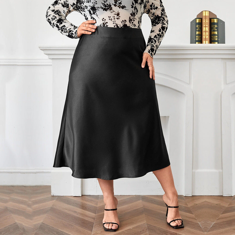 Dame elegant Midikjole i svævende satin med svingende kant og høj talje Stilla