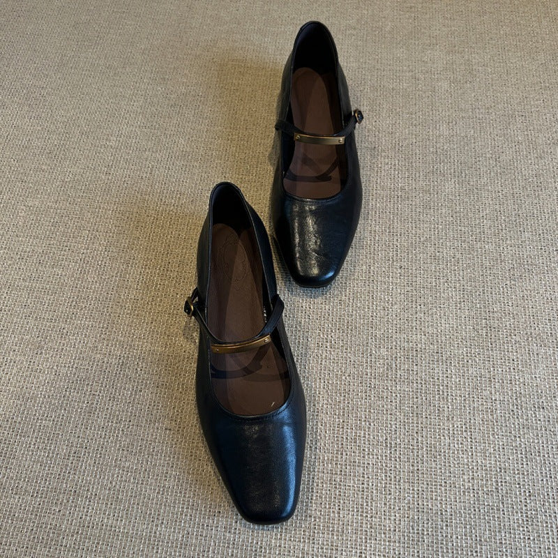 Damer Stilfulde Firkantede Tå Mary Jane Ballerinas med Justerbar Rem Stilla