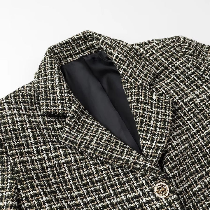 Dame Kort Tweed-Blazerjakke med dobbelt knaplukning og elegante detaljer Stilla