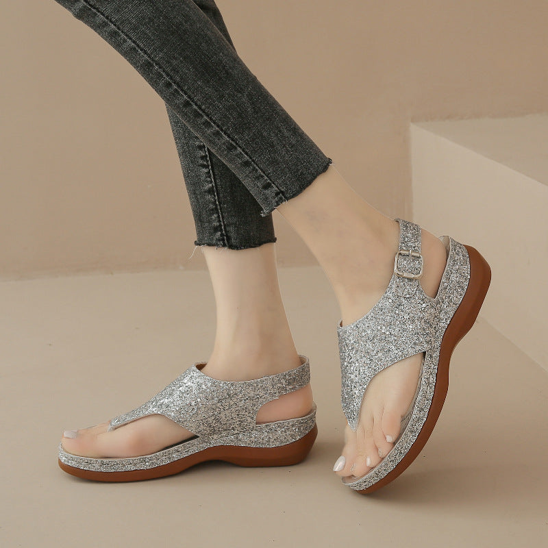 Dame komfortable tæer-deler slippers med glimmerdesign og justerbar rem Stilla