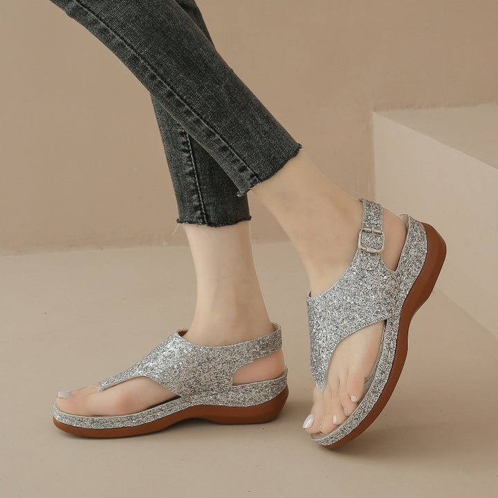 Dame komfortable tæer-deler slippers med glimmerdesign og justerbar rem Stilla
