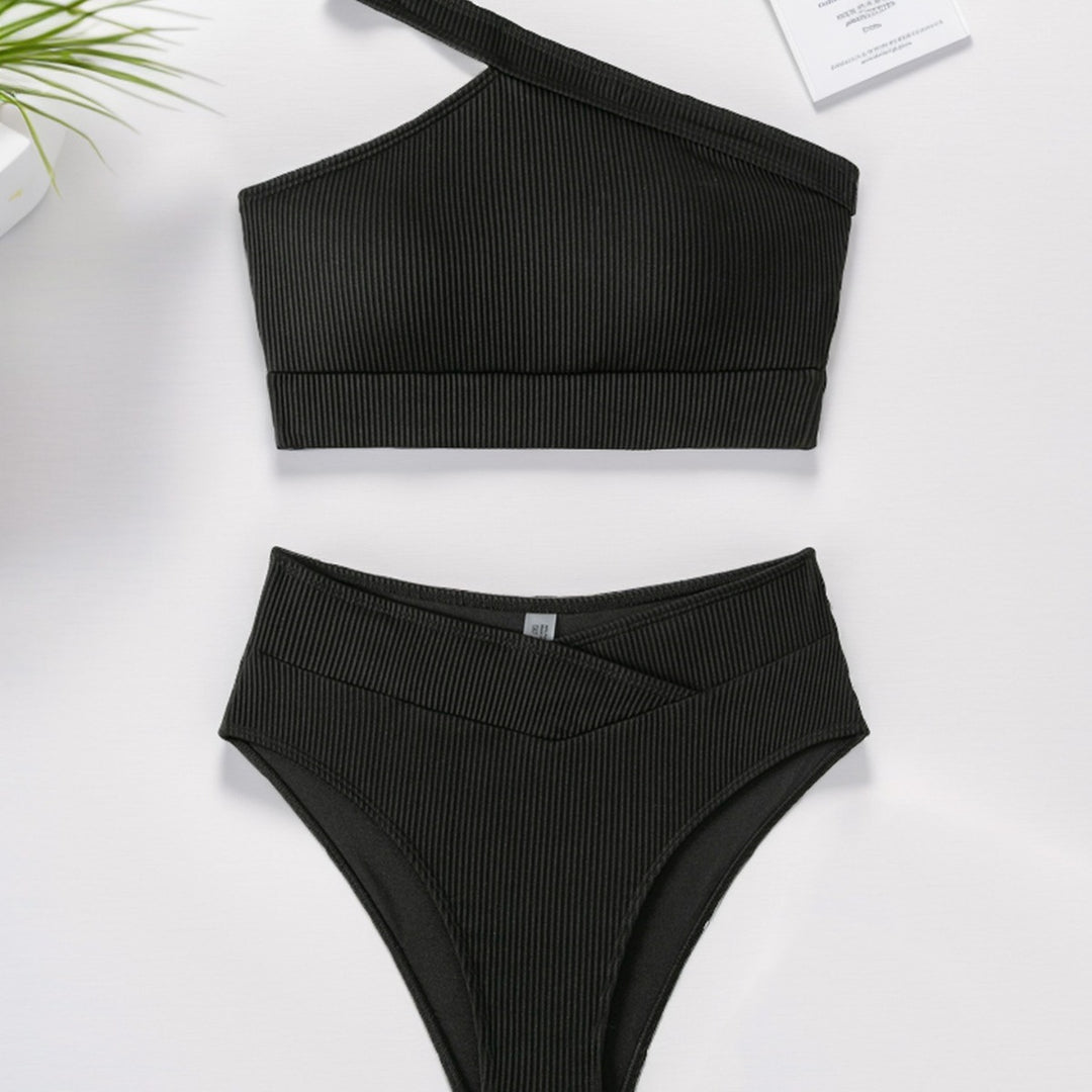 Dame høj talje bikini sæt med asymmetrisk top og struktureret tekstur Stilla