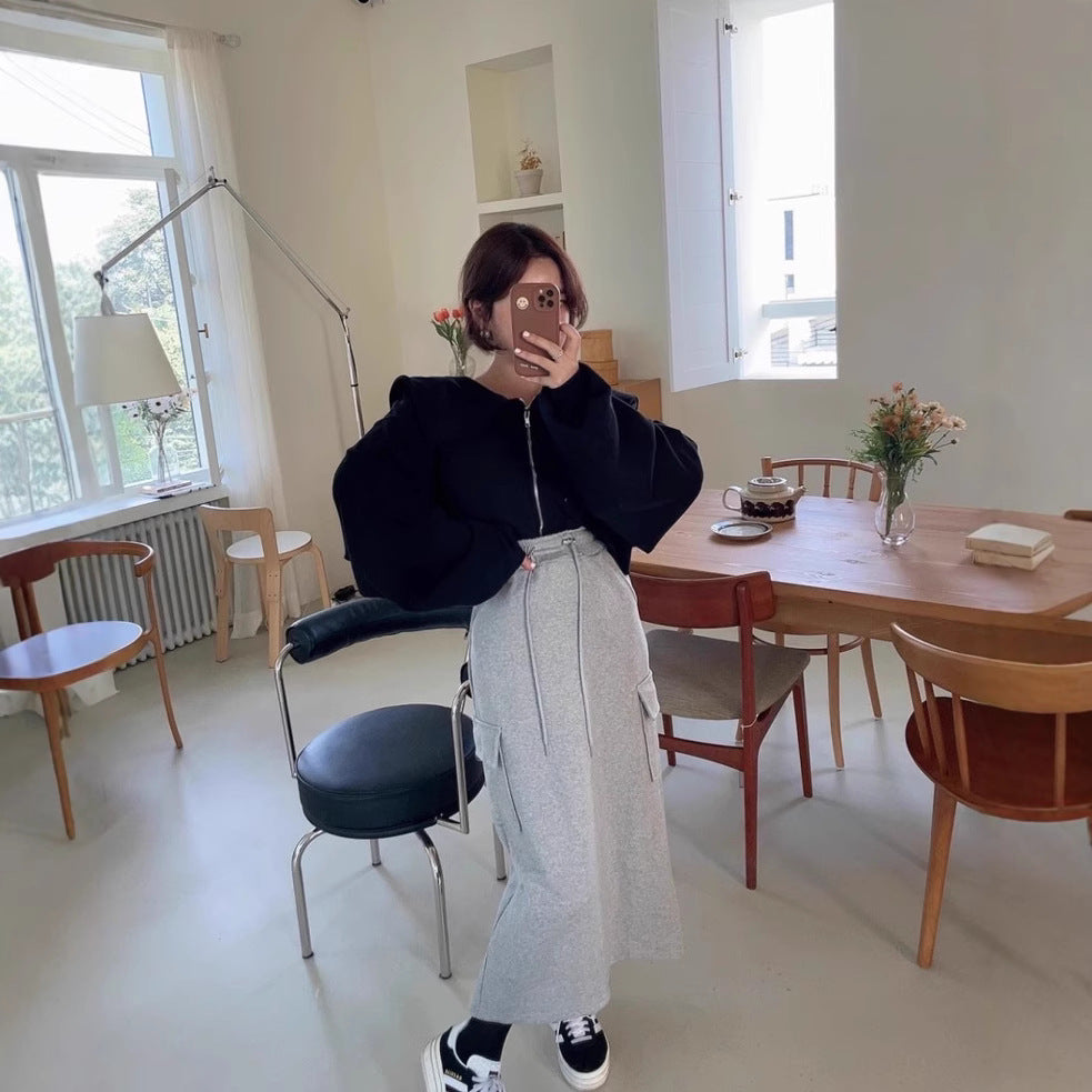 Dame cropped sweatjakke med stor krave Stilla