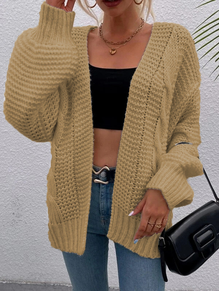 Kvinders chunky strikket cardigan med komfortable åbne lommer og afslappet pasform Stilla