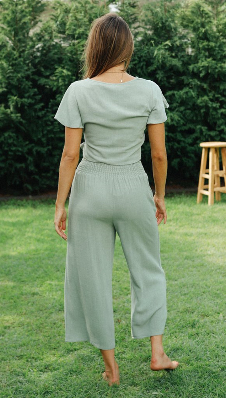 Dame afslappet sæt bestående af cropped top med bindebånd og løstsiddende bukser Stilla