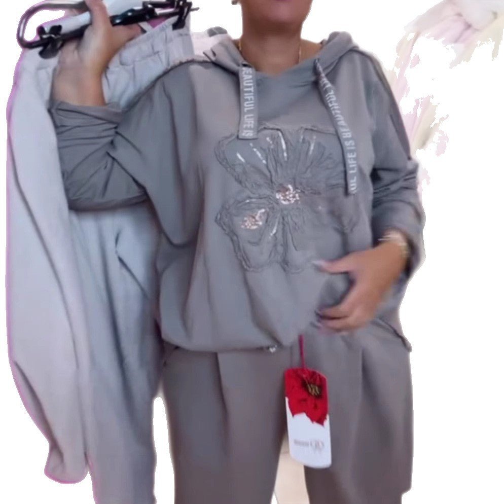 Dame casual hoodie med delikat blomstermønster og høj kvalitets broderi Stilla