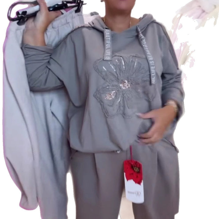 Dame casual hoodie med delikat blomstermønster og høj kvalitets broderi Stilla
