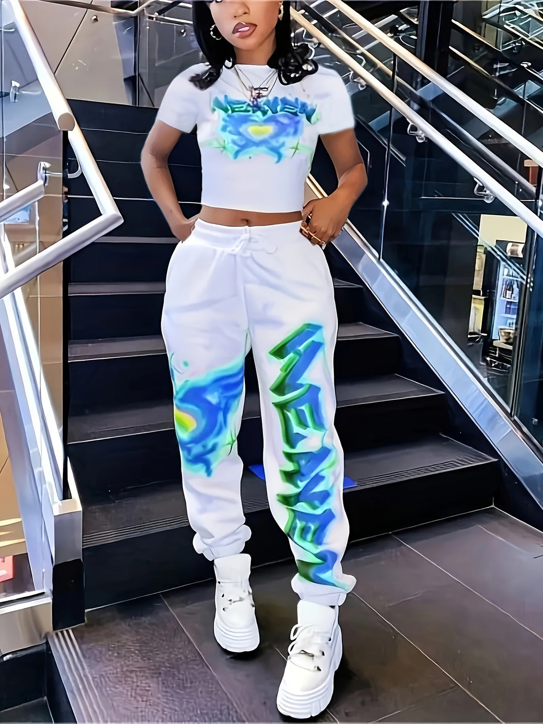 Dame Urban Sporty Sæt med Crop-Top og Joggingbukser Stilla