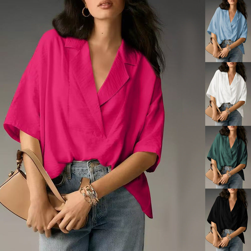 Dame Elegant og komfortabel bluse med V-udskæring og overskudte ærmer Stilla
