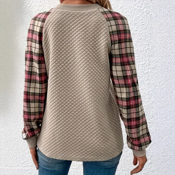 Dame sweatshirt med ternet mønster og quilt design Stilla