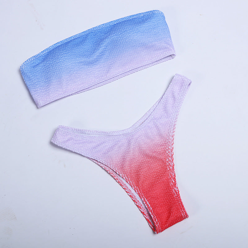 Dame Bandeau-bikini-sæt med moderne farvegradientdesign og fin struktur Stilla