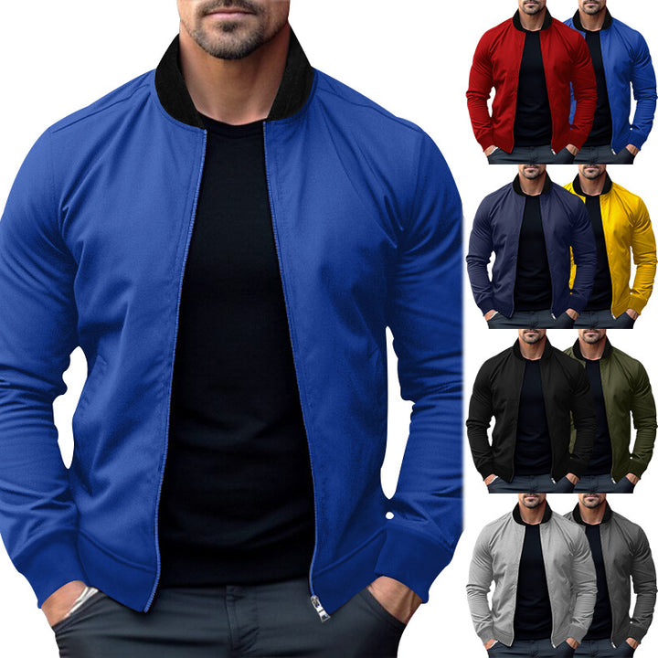 Herre nan sporty-elegant sweatshirtjakke i bomberstil med kontrastkrave og tovejs lynlås Skovae