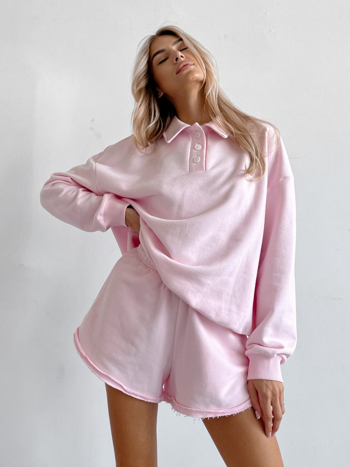 Kvinder trendy sweatshirt og shorts sæt