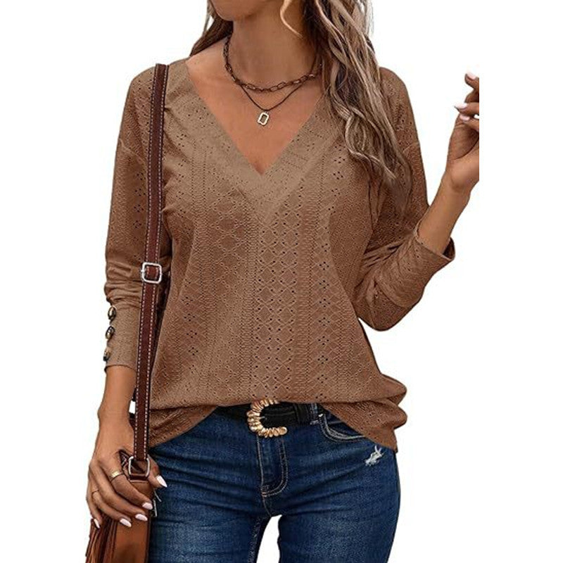 Dame V-hals sweater i hulstrik Stilla