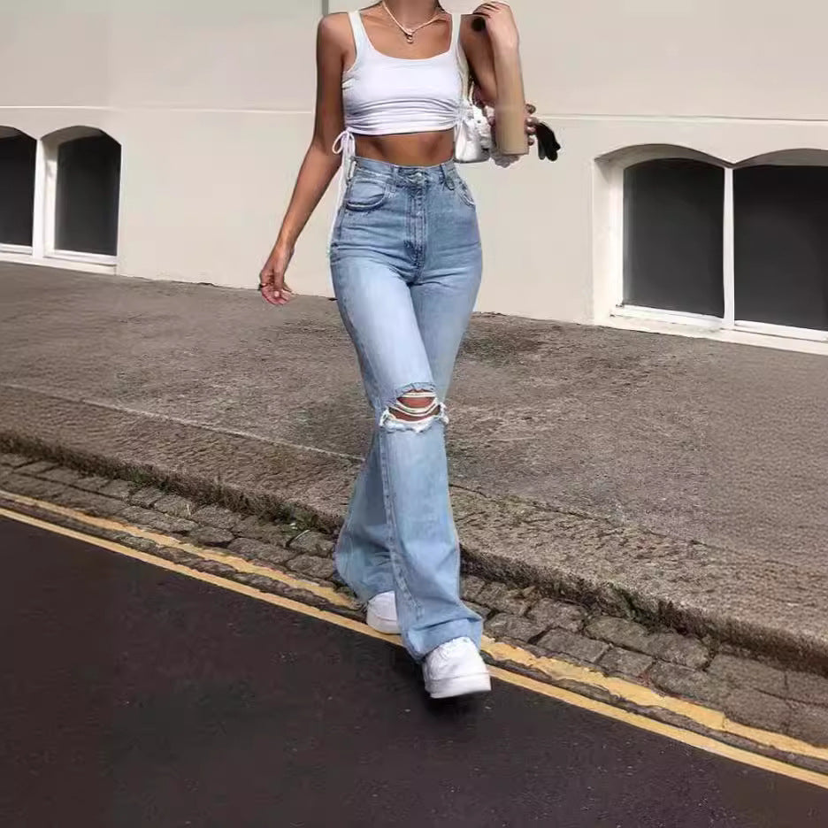 Dame Flared Jeans med modische Ripped-detaljer og høj talje Stilla