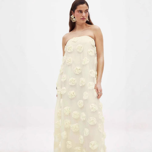 Dame Maxi-kjole med florale applikationer og stroppeløst design Stilla