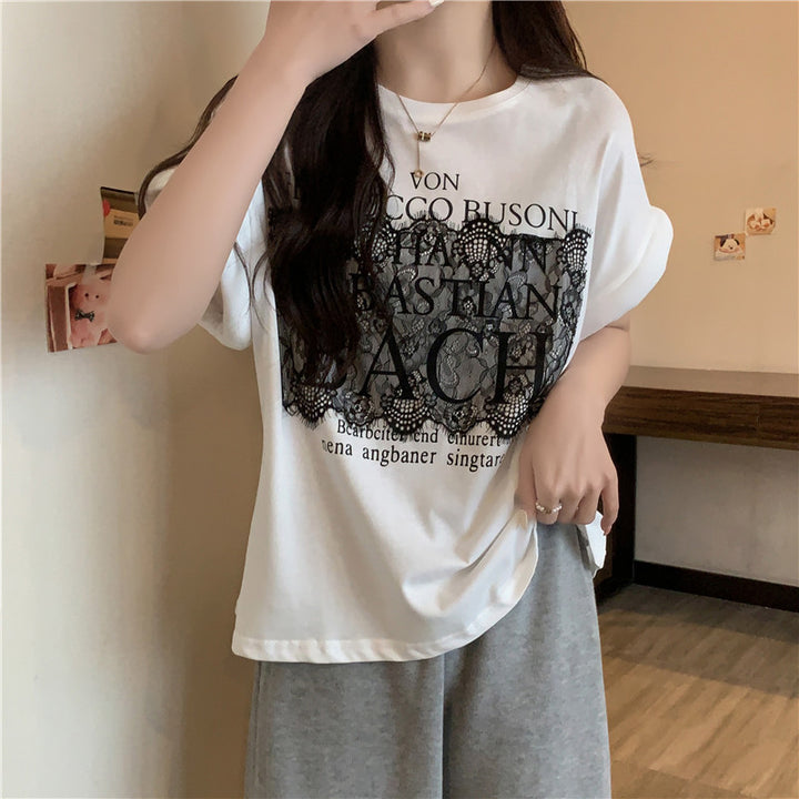 Femme Fritids-Graphic-T-shirt med Spidsedetalje Stilla