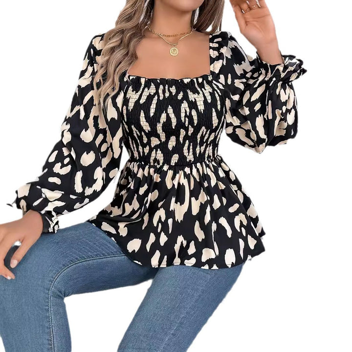 Dame Elegant Bluse med dyreprint og elastisk talje Stilla