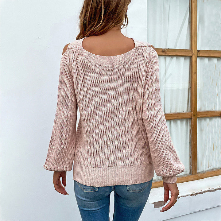 Dame elegant strikpullover med skulderfri design og moderigtig udskæring Stilla