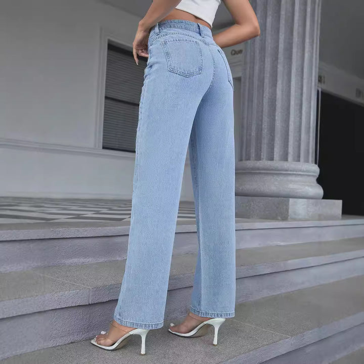 Dame fashionable High-Waist jeans med glitrende strassdetaljer Stilla