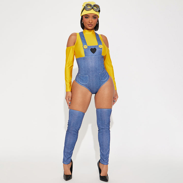 Dame overall-sæt med farverig top og jeans-design Stilla