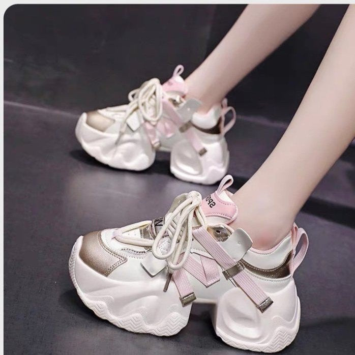 Dame Chunky Sneakers med tyk plateau og moderigtigt glimmer-detalje Stilla