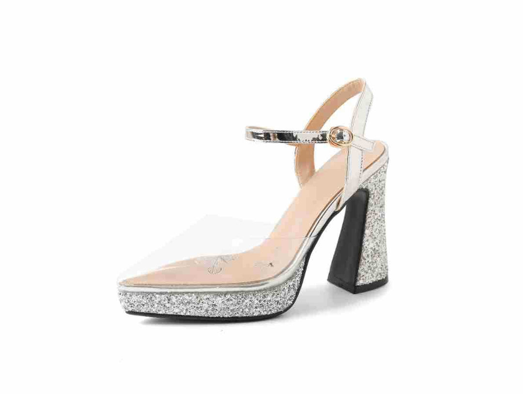 Femme Strappy Glitter-betonede Blokhæle Sandaler Stilla