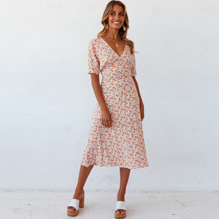 Dame Floral Wrap Maxi Kjole med Flæsekant Stilla