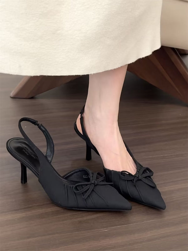 Dame Elegant Slingback Spidse-Tå Hæle med Sløjfe-Detalje Stilla
