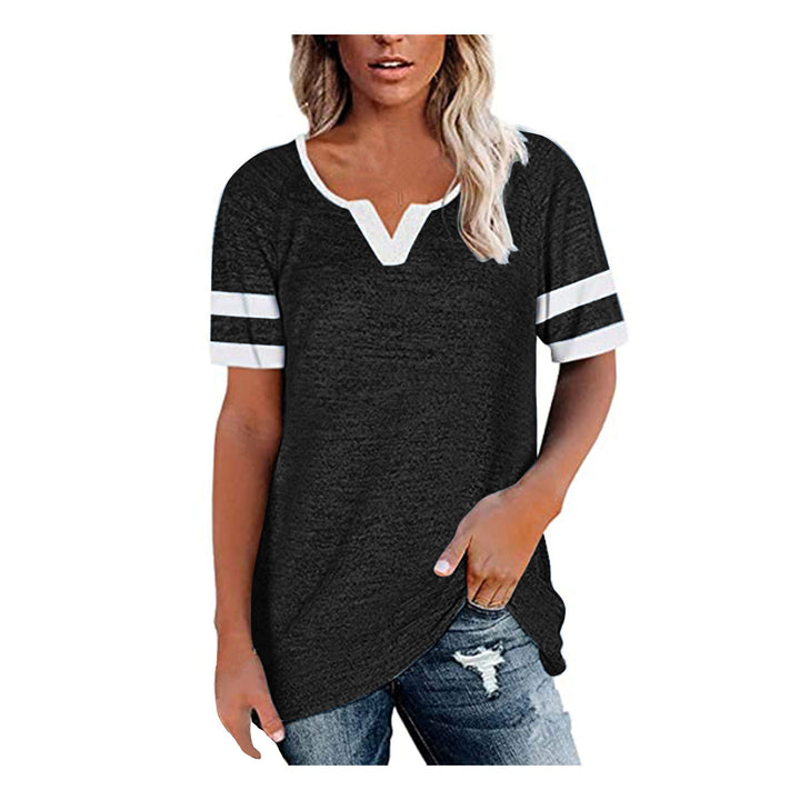 Dame Lækkert V-hals T-shirt med sporty stribemotiv Stilla