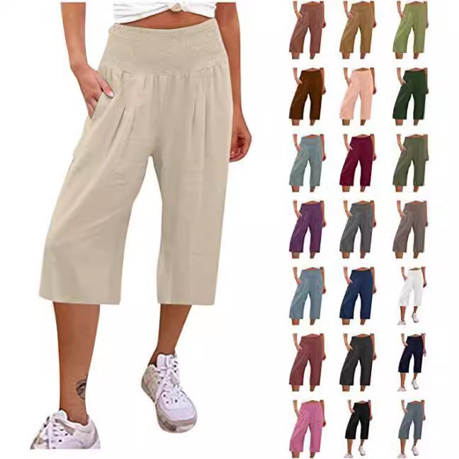 Damer Elegant løs Culotte med elastisk bælt og folder Stilla