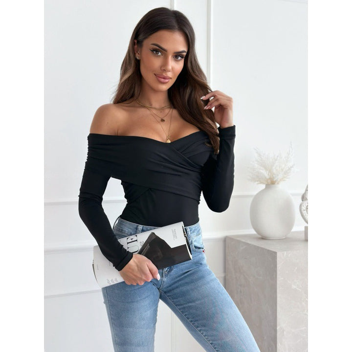 Dame Off-Shoulder Rynket Langærmet Top Stilla
