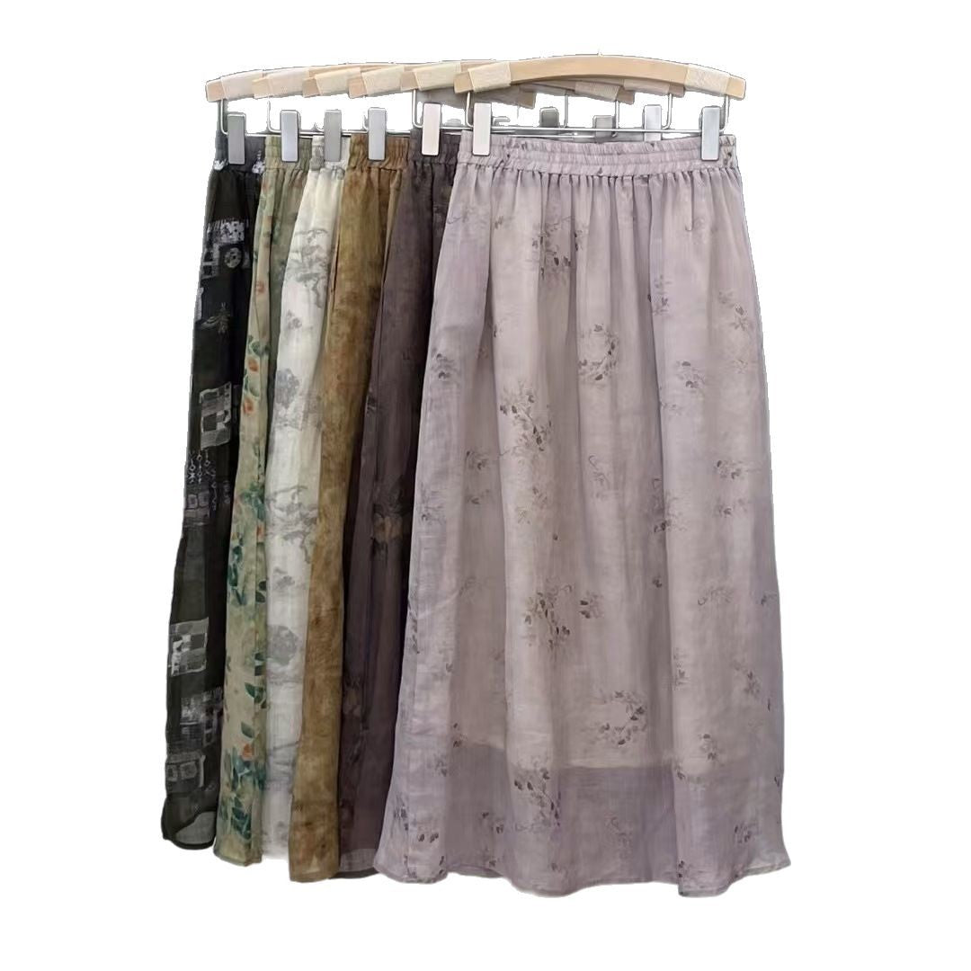Dame Floral Print Maxi Nederdel med elastisk liv Stilla