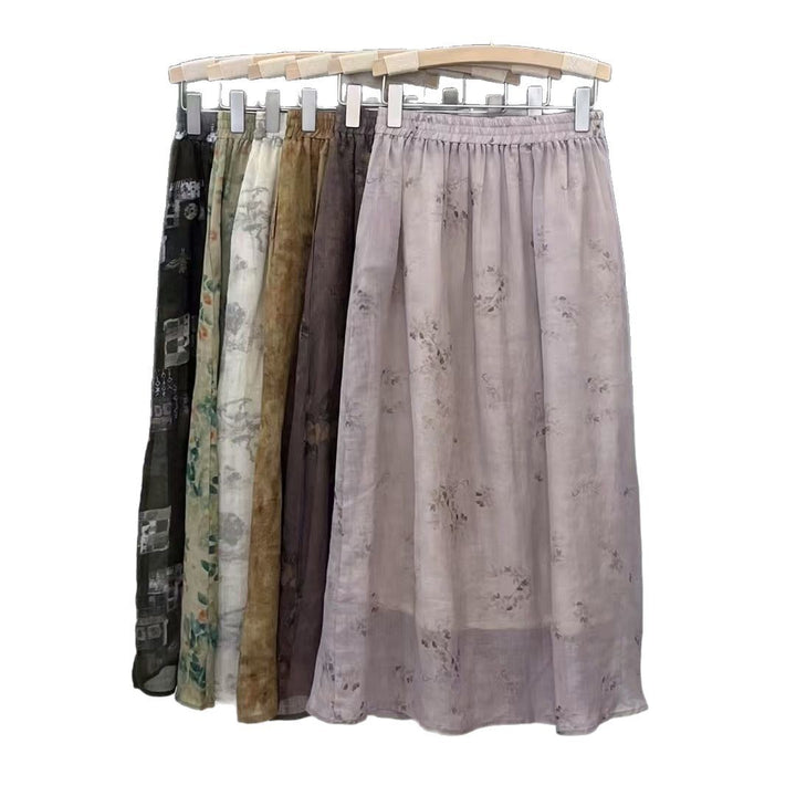 Dame Floral Print Maxi Nederdel med elastisk liv Stilla