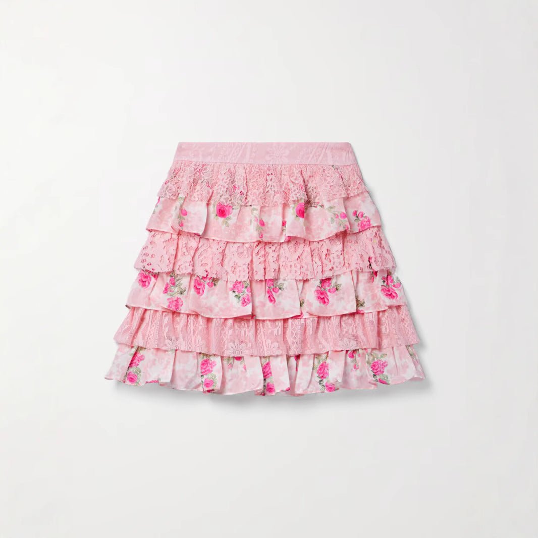 Dame Rynkefarvet Blomster Mini Skirt Stilla