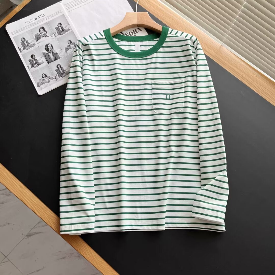 Kvinders langærmet skjorte med stribet design og brystlomme Stilla