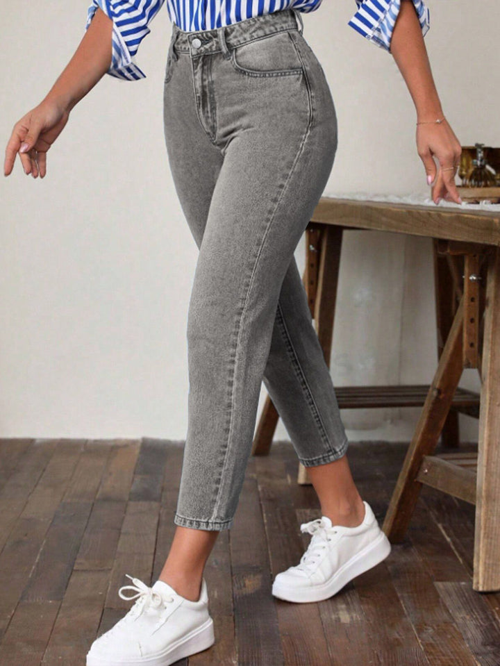 Dame High Waist Jeans i vintage-stil med smalt ben og elastisk talje Stilla
