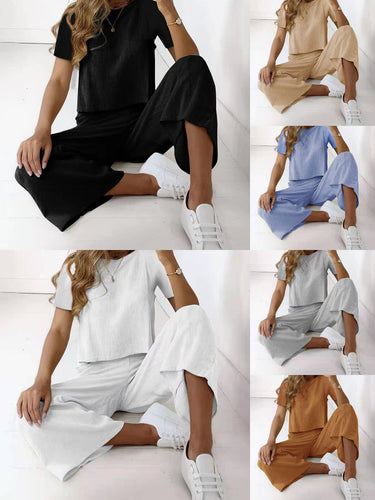 Dame Løs loungewear-sæt i vævet stof med bred pasform og elastisk talje Stilla