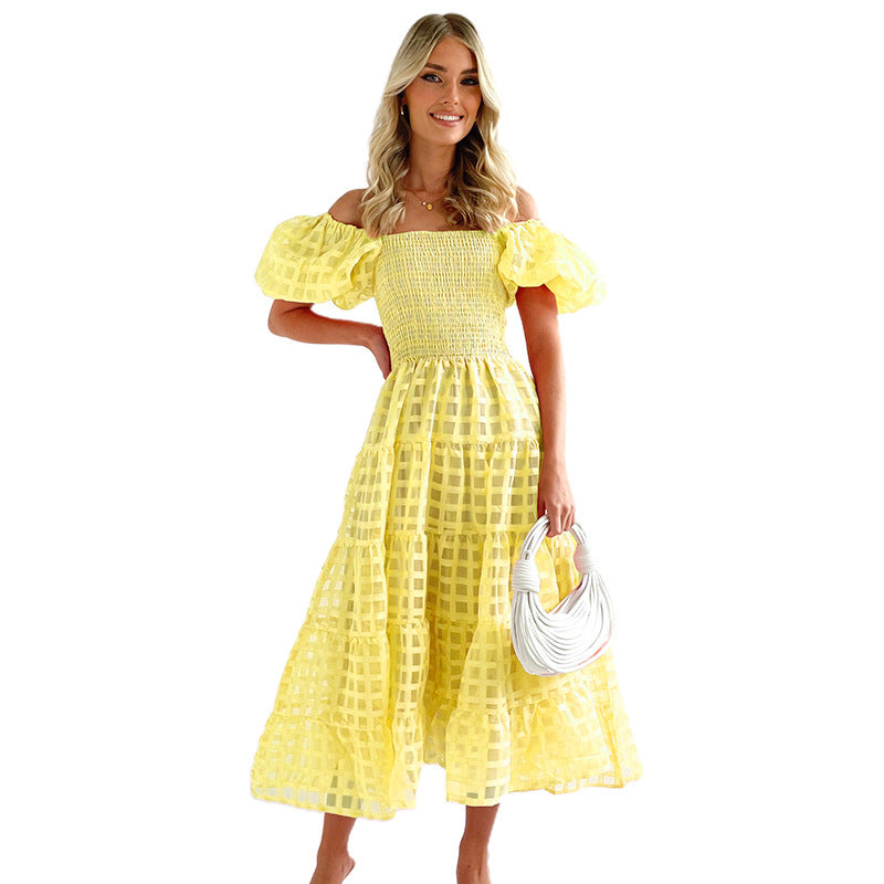 Dame Off-Shoulder Maxikjole med raffineret flæsekonstruktion Stilla