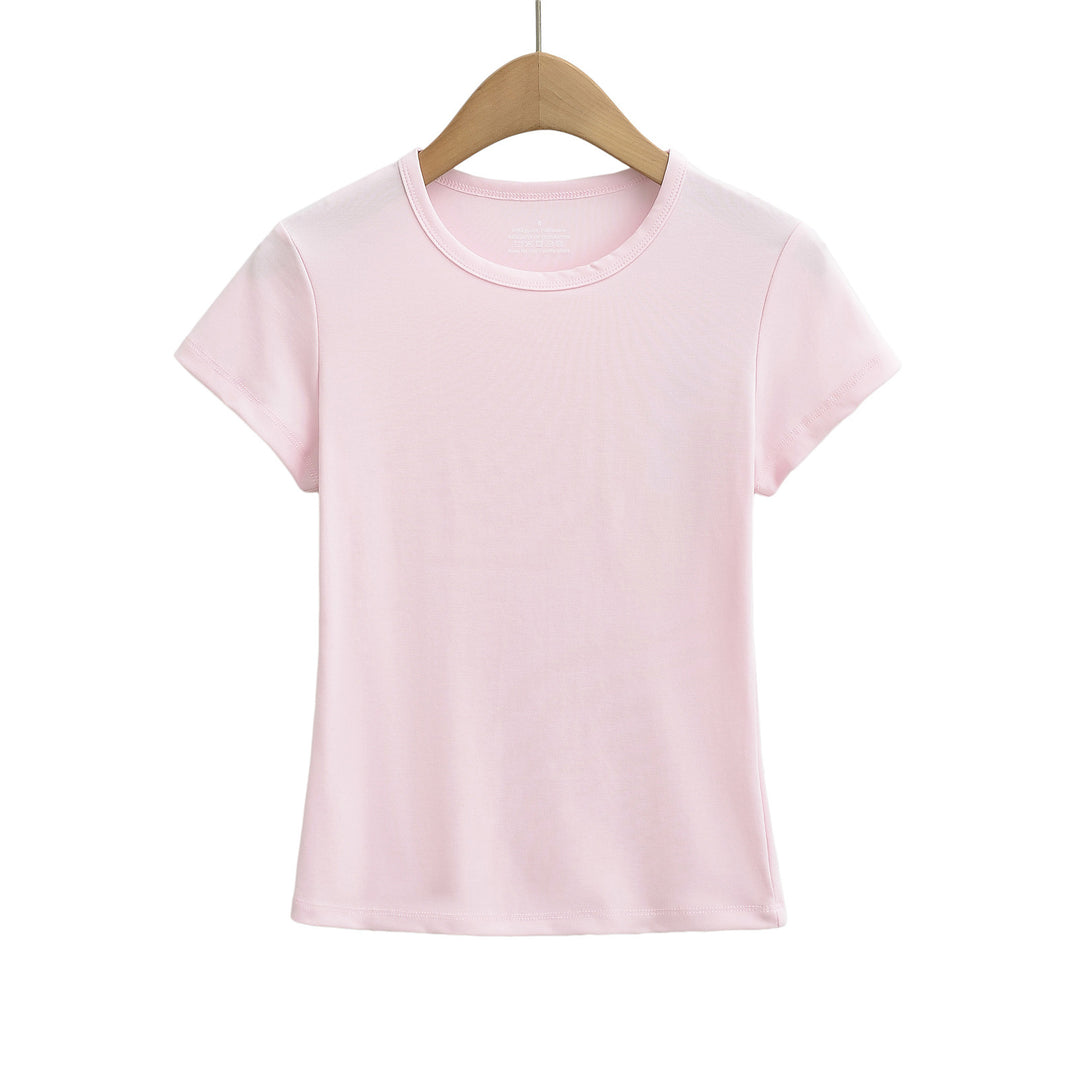 Dame Basic T-shirt med rund udskæring og tætsiddende pasform Stilla