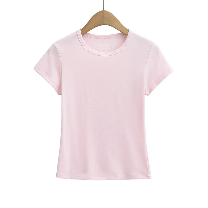 Dame Basic T-shirt med rund udskæring og tætsiddende pasform Stilla