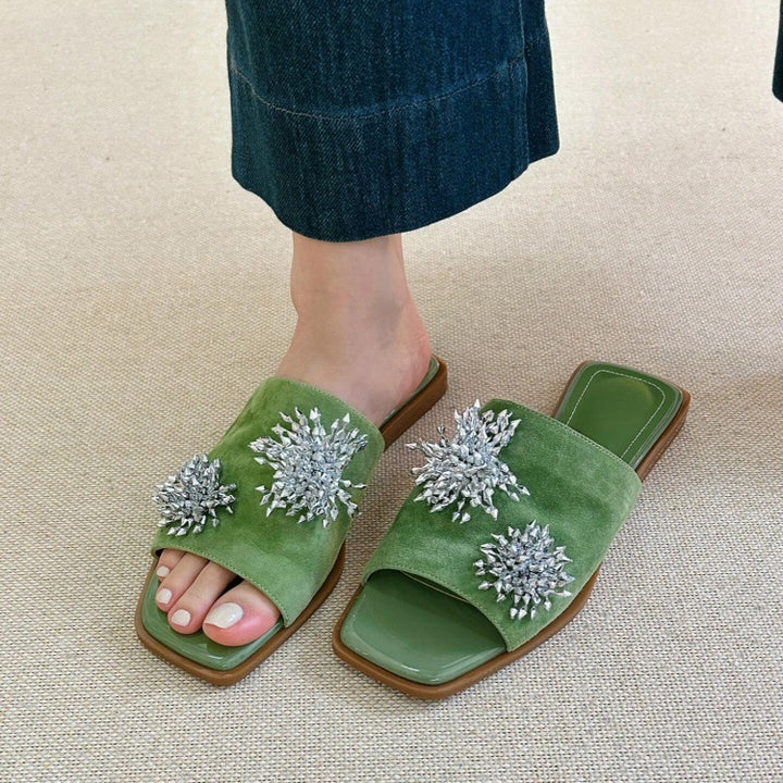 Dame Elegant Slide Mules med Strassdekorationer Stilla
