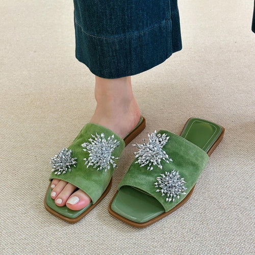 Dame Elegant Slide Mules med Strassdekorationer Stilla