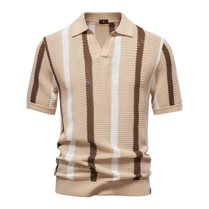 Herrer Polo-shirt med moderne V-udskæring og struktureret stribemønster Stilla