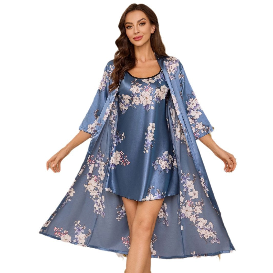 Femme Floral Satin Nattøj Sæt Stilla