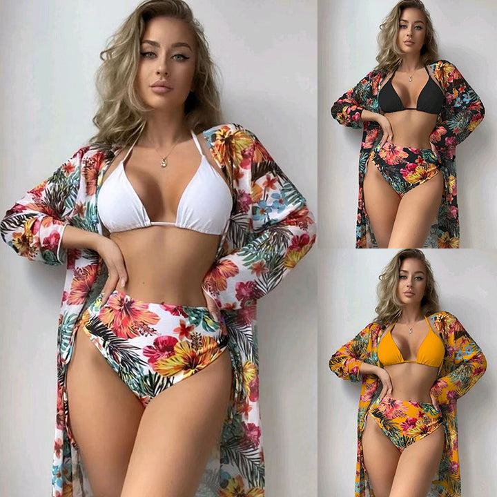 Dame bikini-sæt med blomsterhøjtalje og elegant overdel Stilla